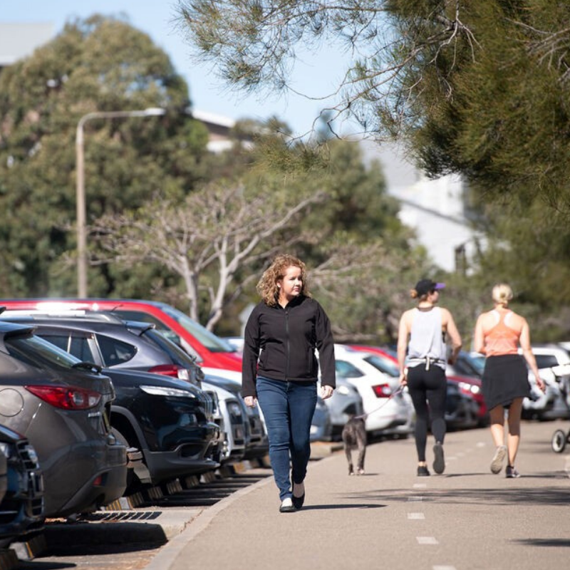 bridget walking in carpark